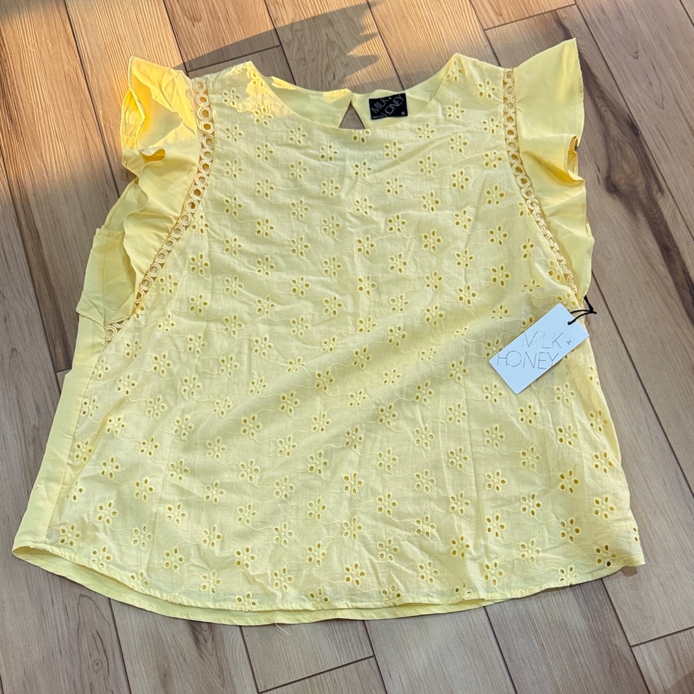 Milk & Honey Yellow Eyelet Ruffle Sleeve Blouse